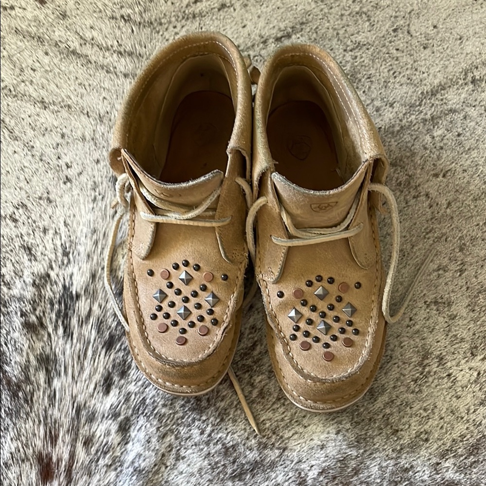 Ariat Tan Leather Moccasin Shoes with Studs